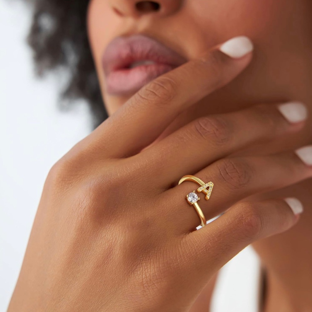 Elegant 14K Gold plated Initial “A” Ring with Crystal Accent